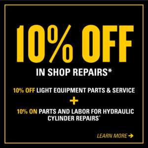 Service your Compact Cat Equipment or Hydraulic Cylinders at any Wheeler Machinery Co branch location in Utah and save 10% from March 4, to April 30, 2025.