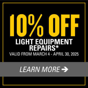 Save 10% on light equipment repairs at Wheeler Machinery from March 4 to April 30, 2025.